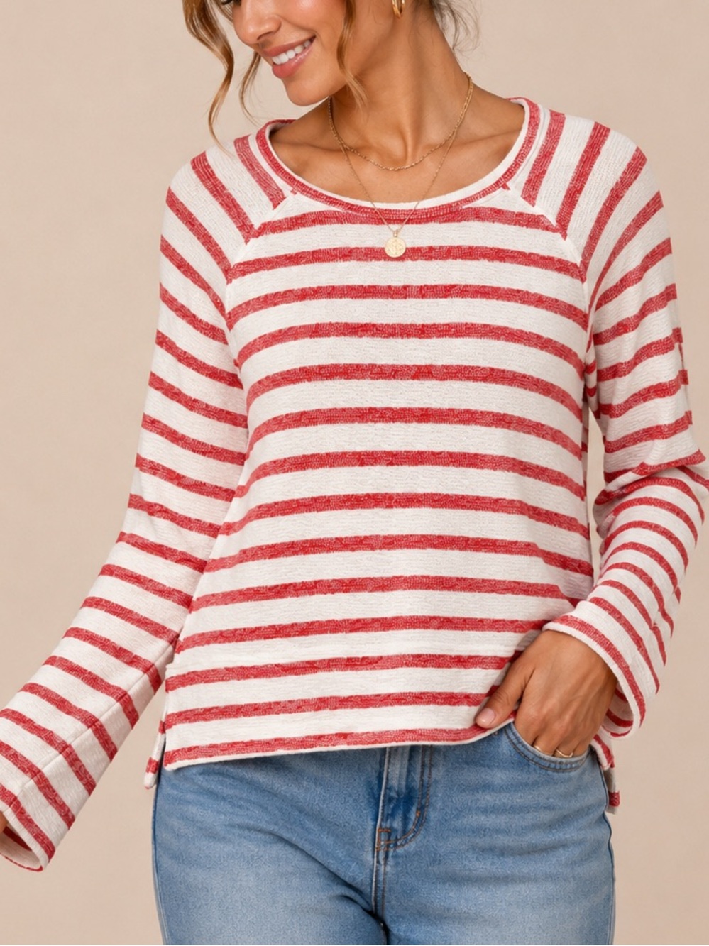 Merona Red and White Striped Long Sleeve Sweater